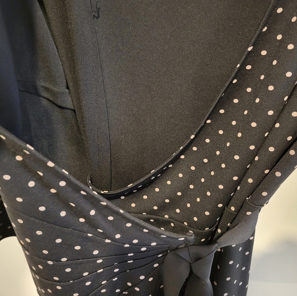 Ann Taylor Loft Black Tan Polka Dot A-Line Fit & Flare Midi Wrap Long Dress 4 - Picture 4 of 8